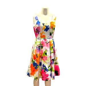 Adrianna Papell White and Multi Floral Fit & Flare Dress Size US/Ca 8 Petite